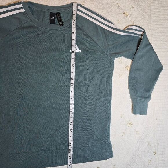 Adidas Crewneck Sweatshirt Womens Medium Sage Green 3 Stripe Athleisure Athletic - Picture 7 of 9